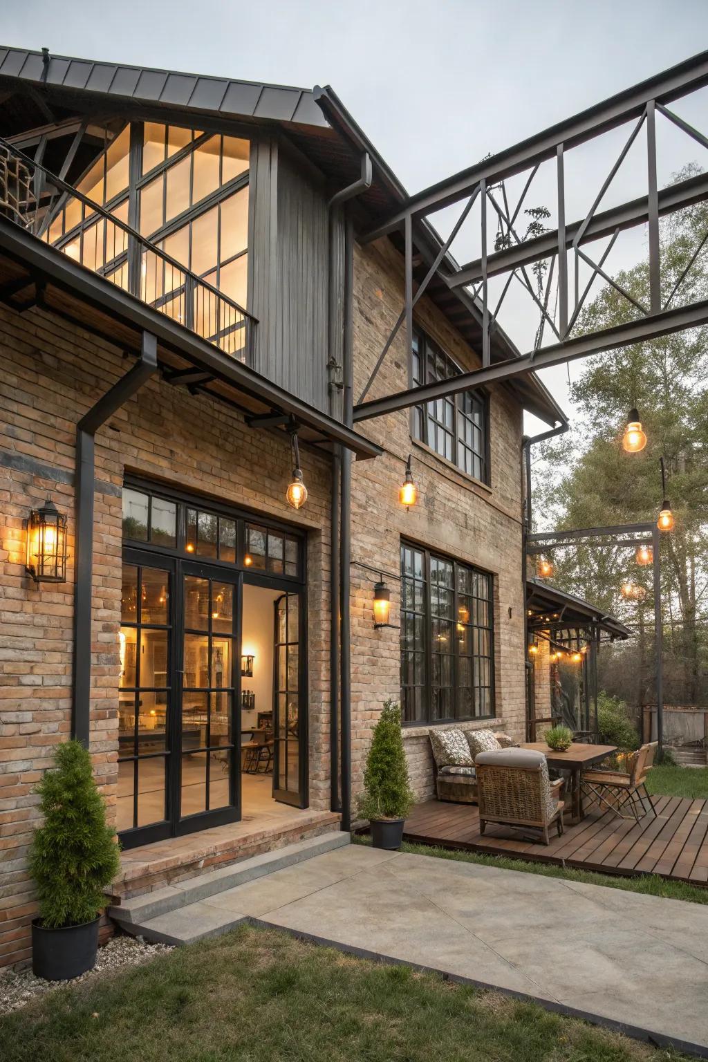 A guest house featuring an industrial chic style with exposed elements.