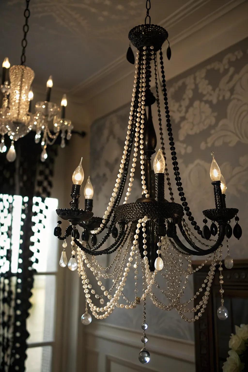 Beads and pearls infuse a gothic twist into your chandelier.