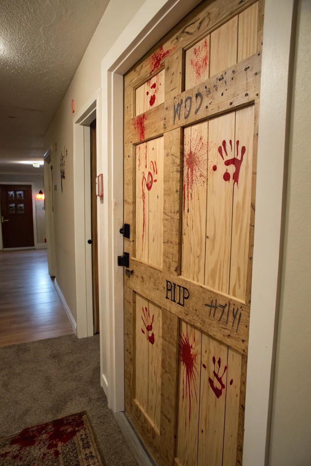 Endure the undead outbreak with this inventive doorway decoration.