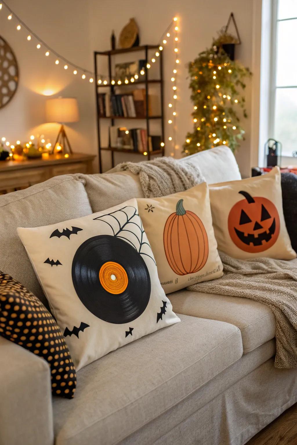 Decorative film cushions introduce celebratory flair to your sitting area.