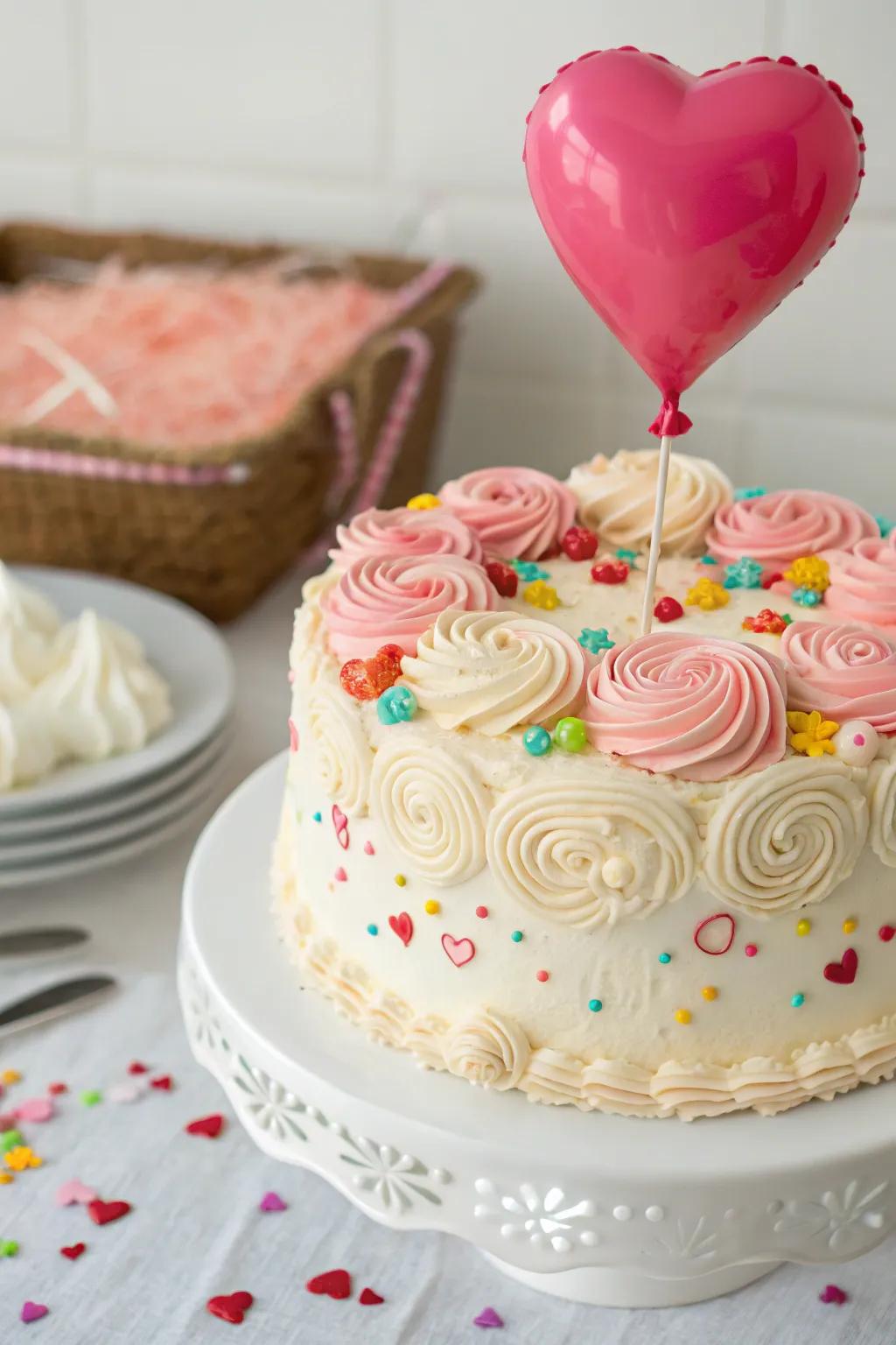 A show-stopping heart balloon sweet topper.