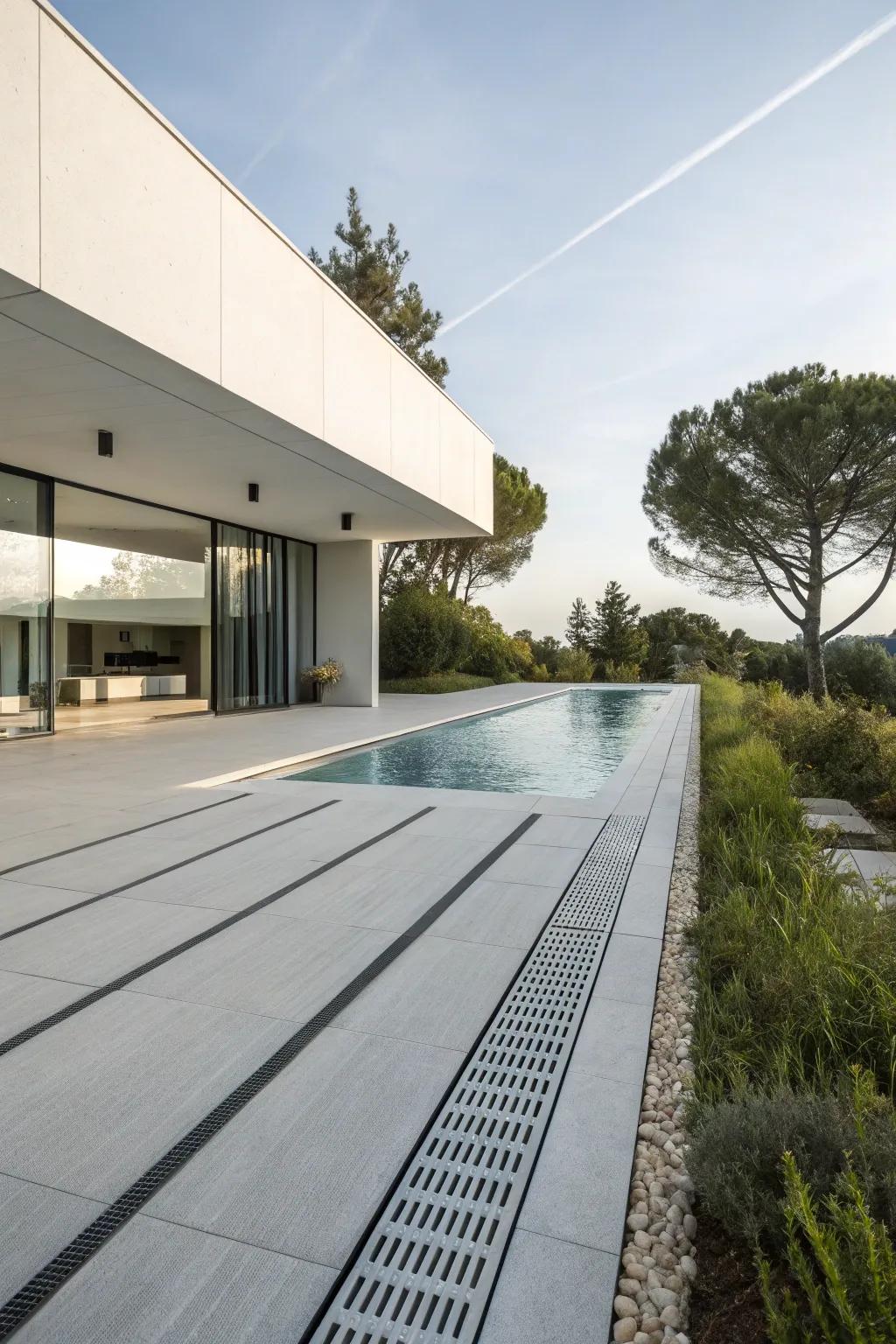 Simple drains highlight clean lines and simplicity.