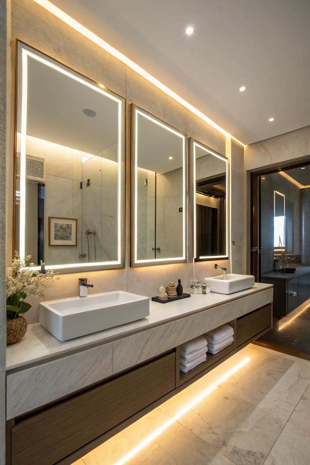 Backlit mirrors providing a modern and energy-conscious solution.
