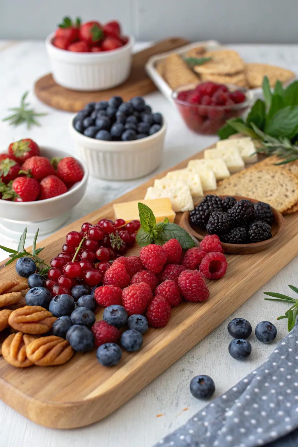 A charcuterie board bursting with berry bliss.