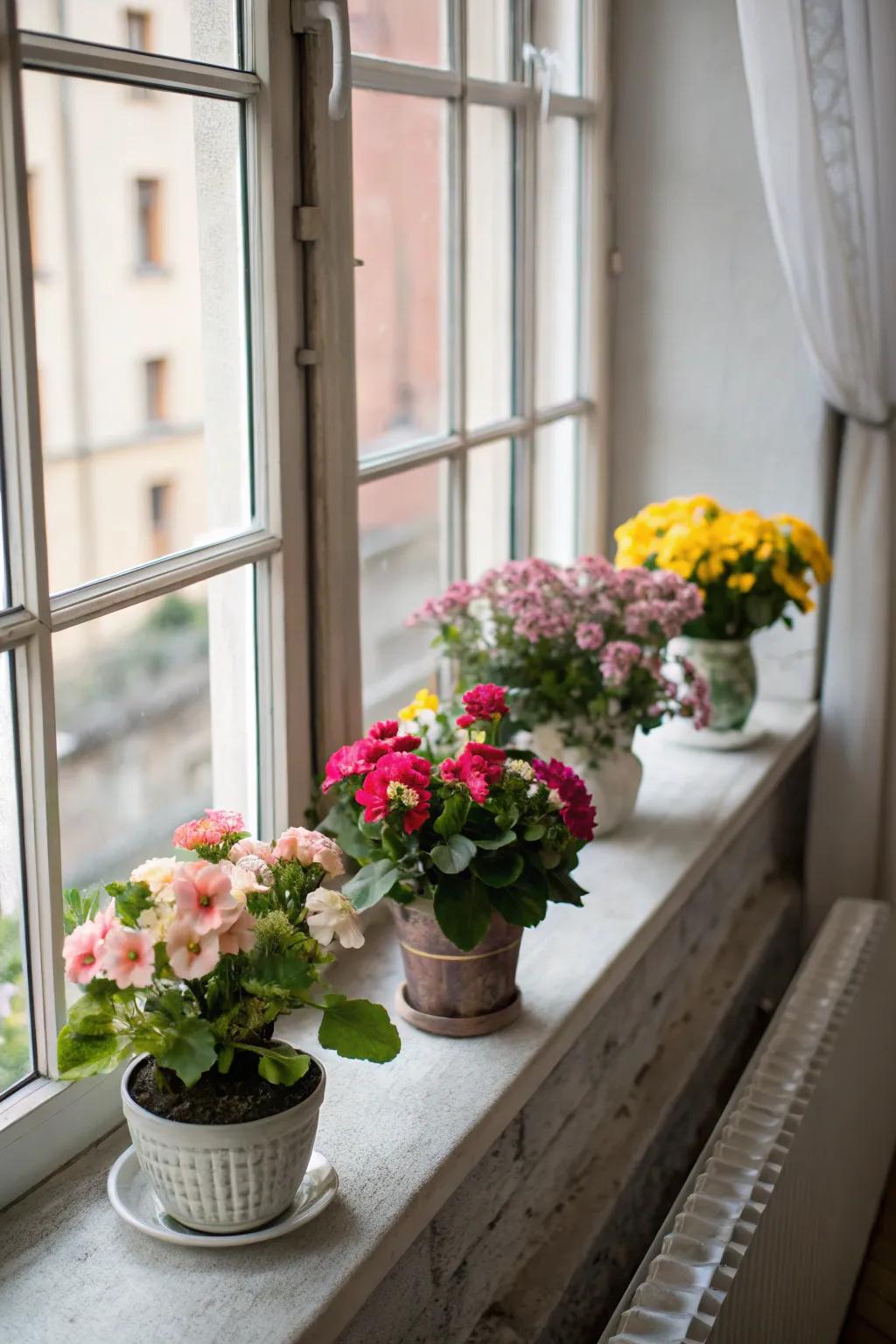 Window perches come alive with small-scale botanical formations.