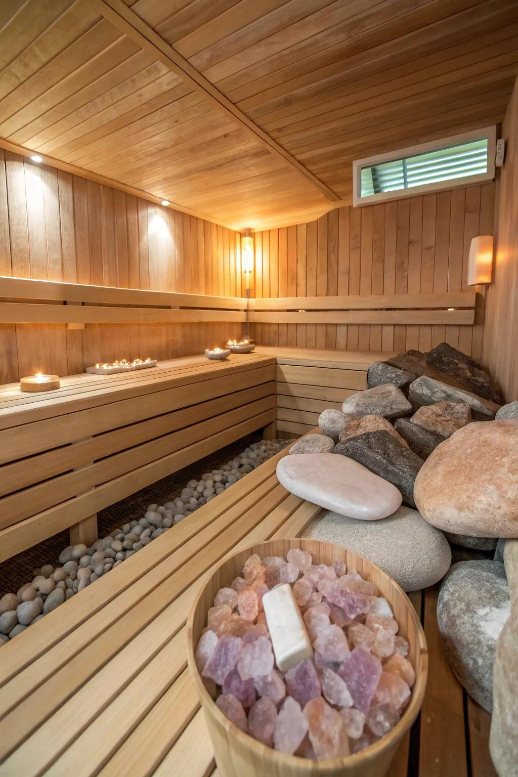 Raw features refine the therapeutic atmosphere inside this sauna.