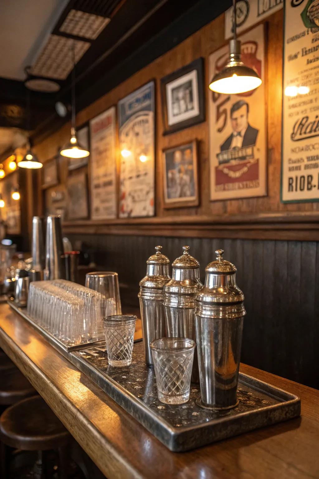 Antique bar accessories contribute authenticity and style.