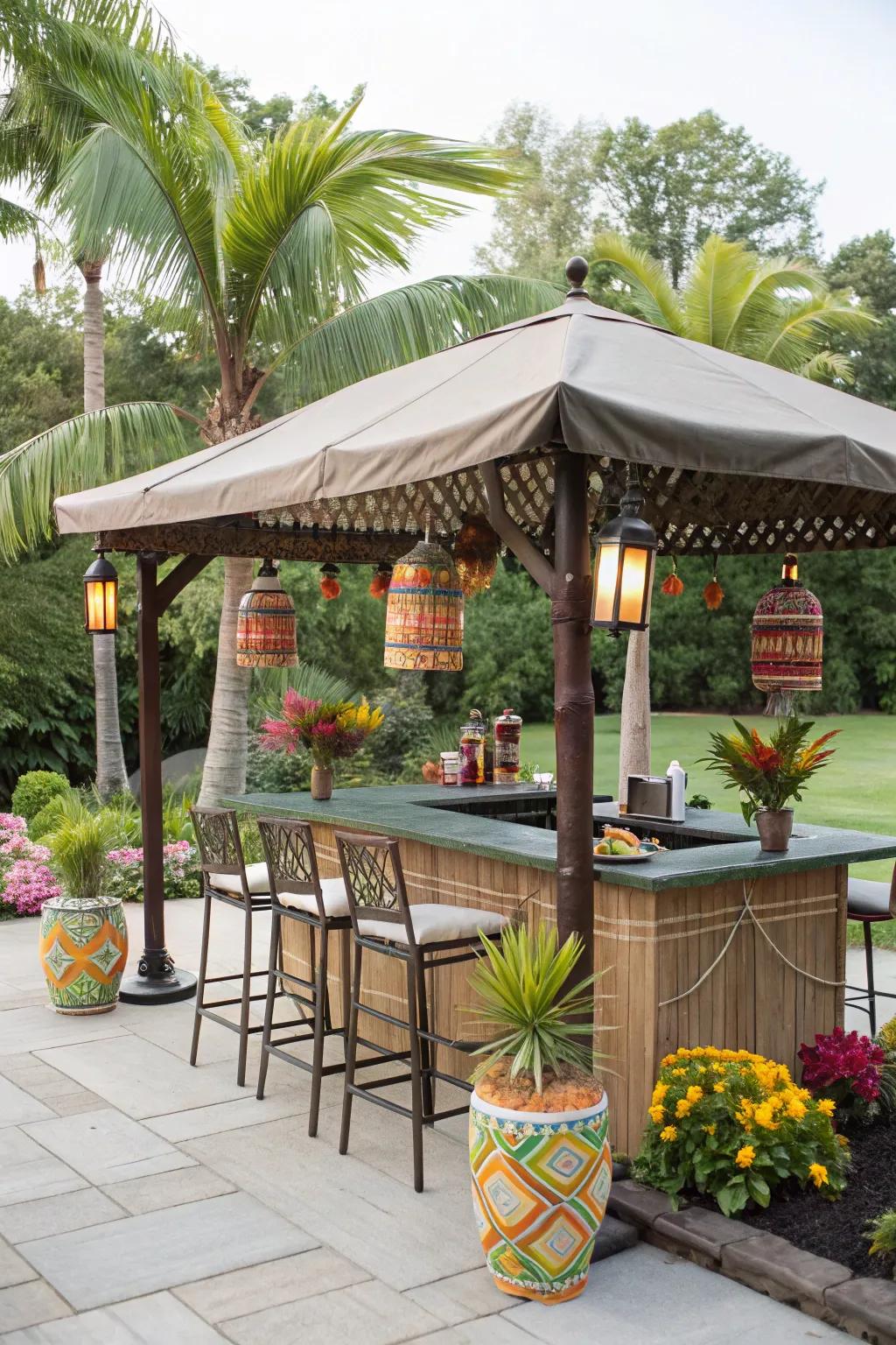 An outdoor setup enhances the tropical vibe.
