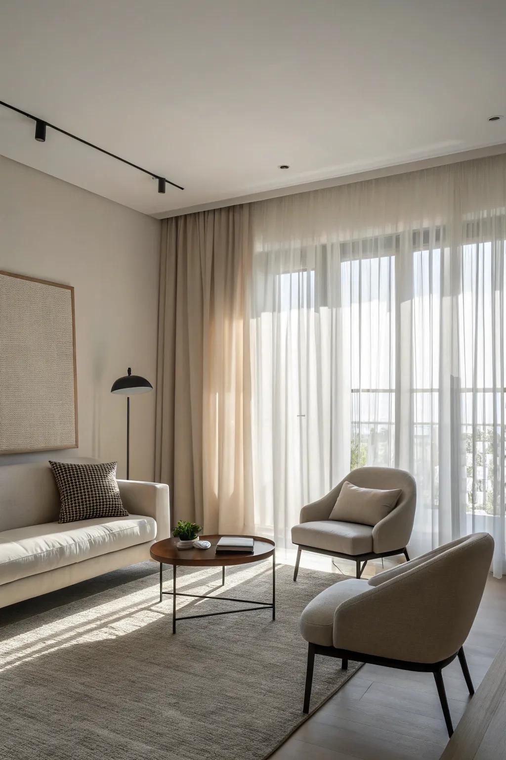 Minimalist coverings can contribute to a pristine and serene space.