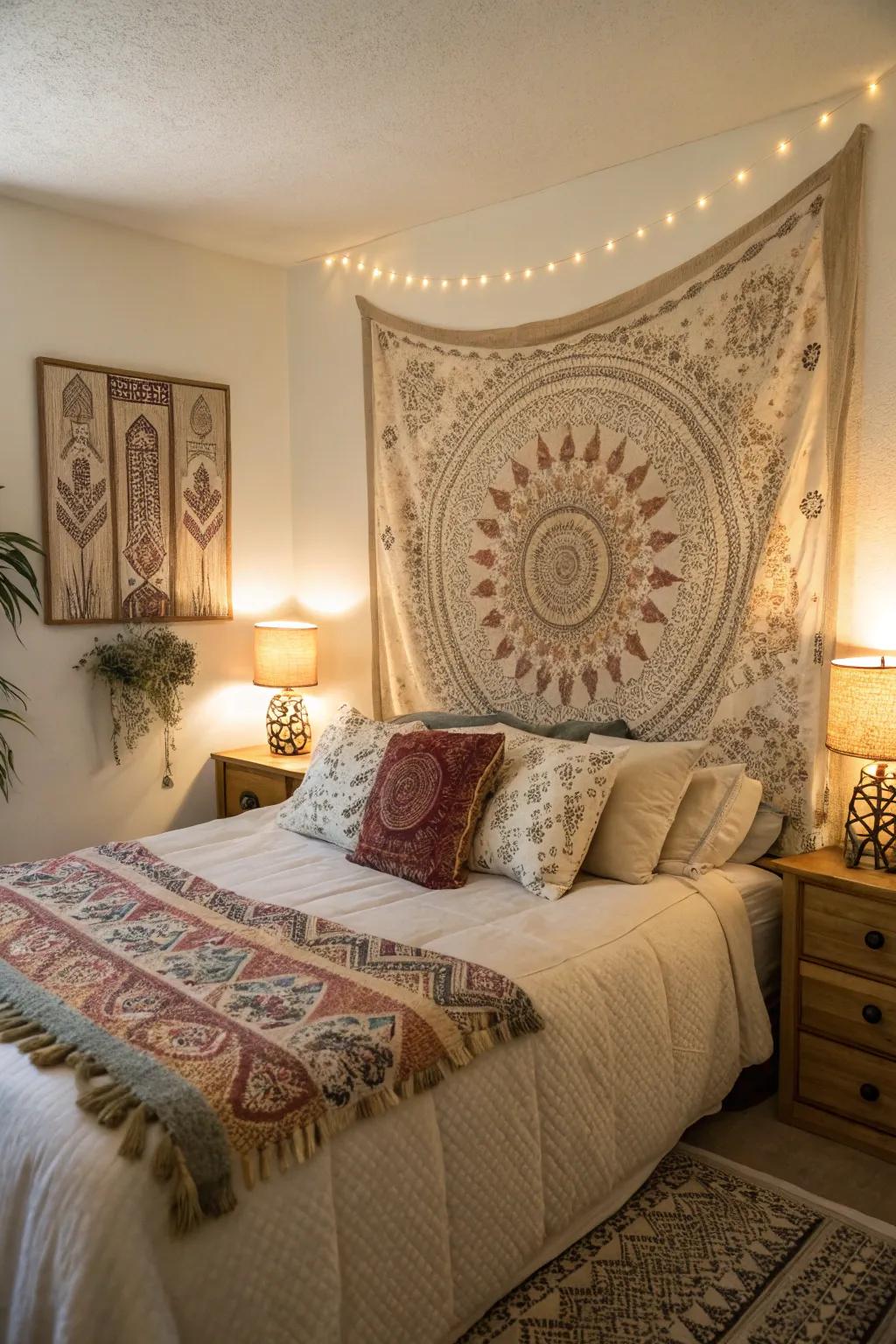 Superimposing textiles infuses abundance and warmth into any chamber.