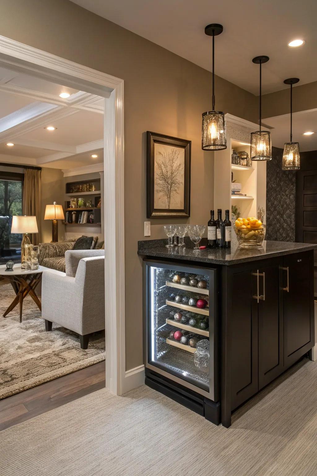 A small chiller adds convenience and style to your bar.