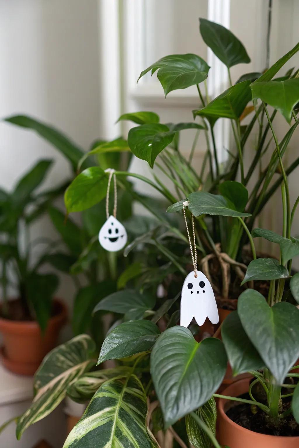 Otherworldly indoor foliage bedecked for Halloween.