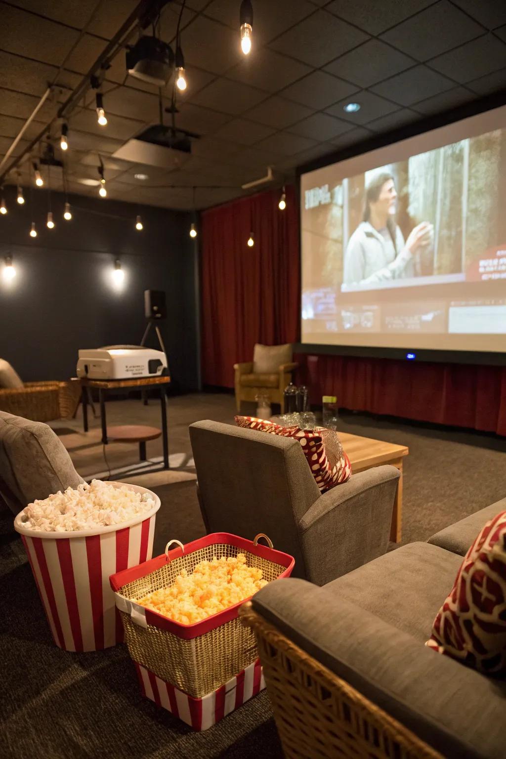 A snug DIY cinematic chamber for a theatrical birthday encounter.