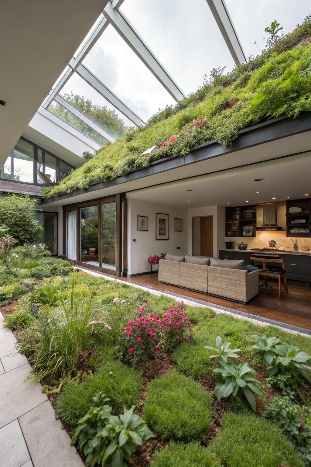 Verdant roof gardens proffer splendor and sustainability atop earth-sheltered homes.