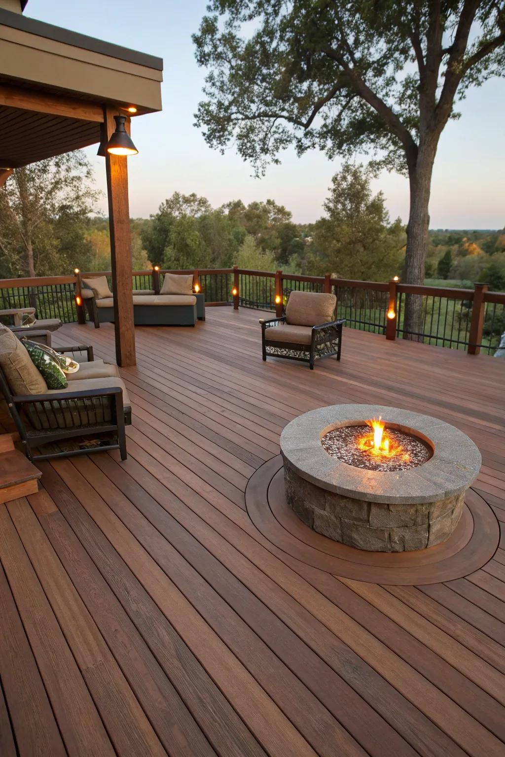 A bonfire transforms your deck into a comfortable haven.