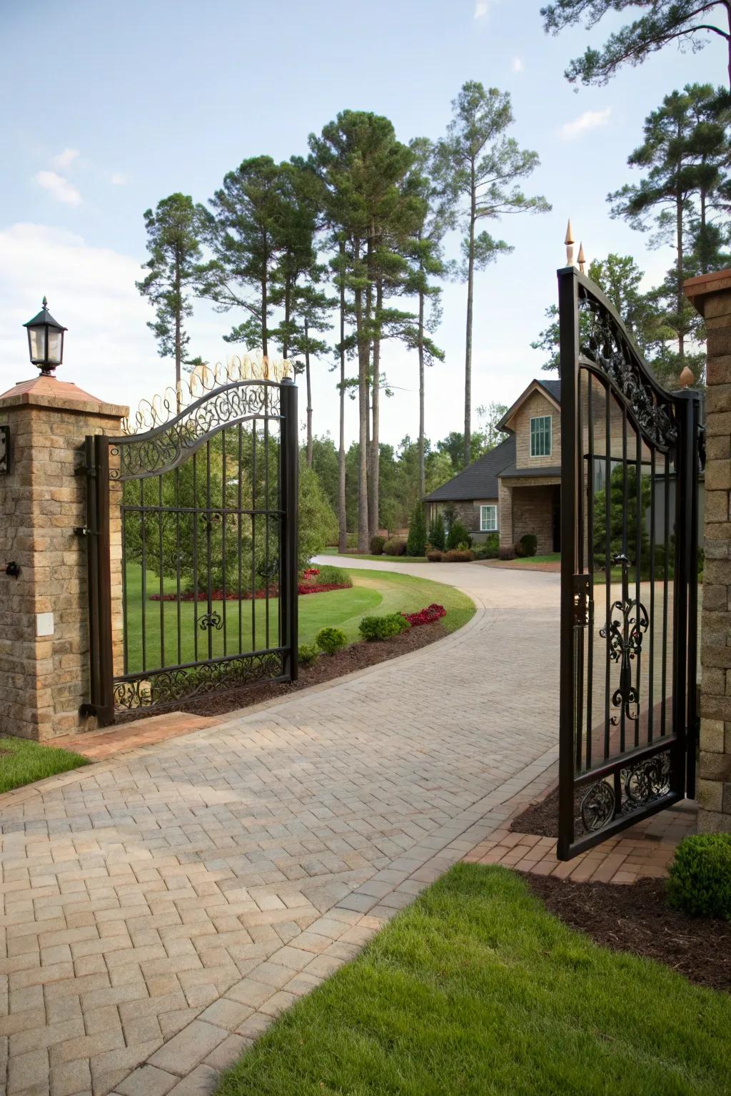 A majestic dual-winged forged entrance creating a statement at the entry.
