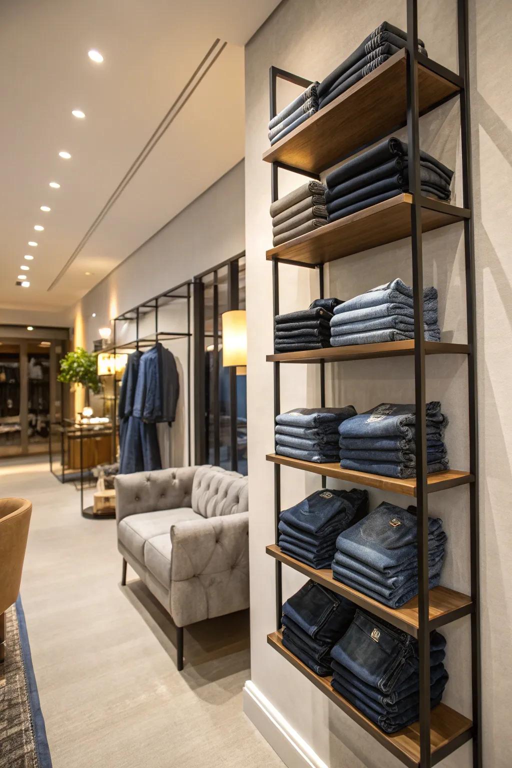 Transform your jeans into a display piece by using a wall rack.