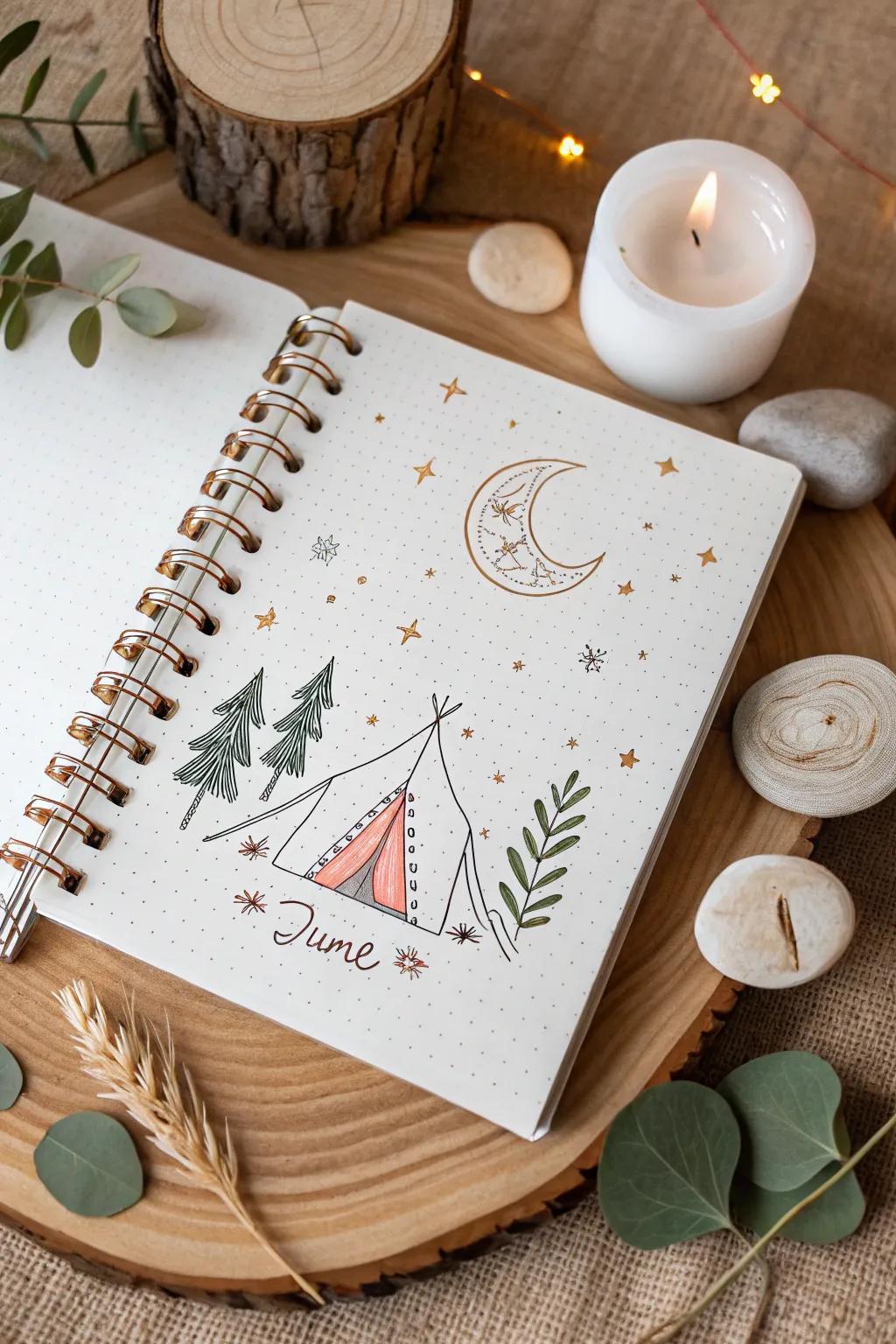 Embrace nostalgic recollections of summer journeys with this journal cover inspired by retro getaways. Exemplary for injecting a dash of wanderlust into your June pages!