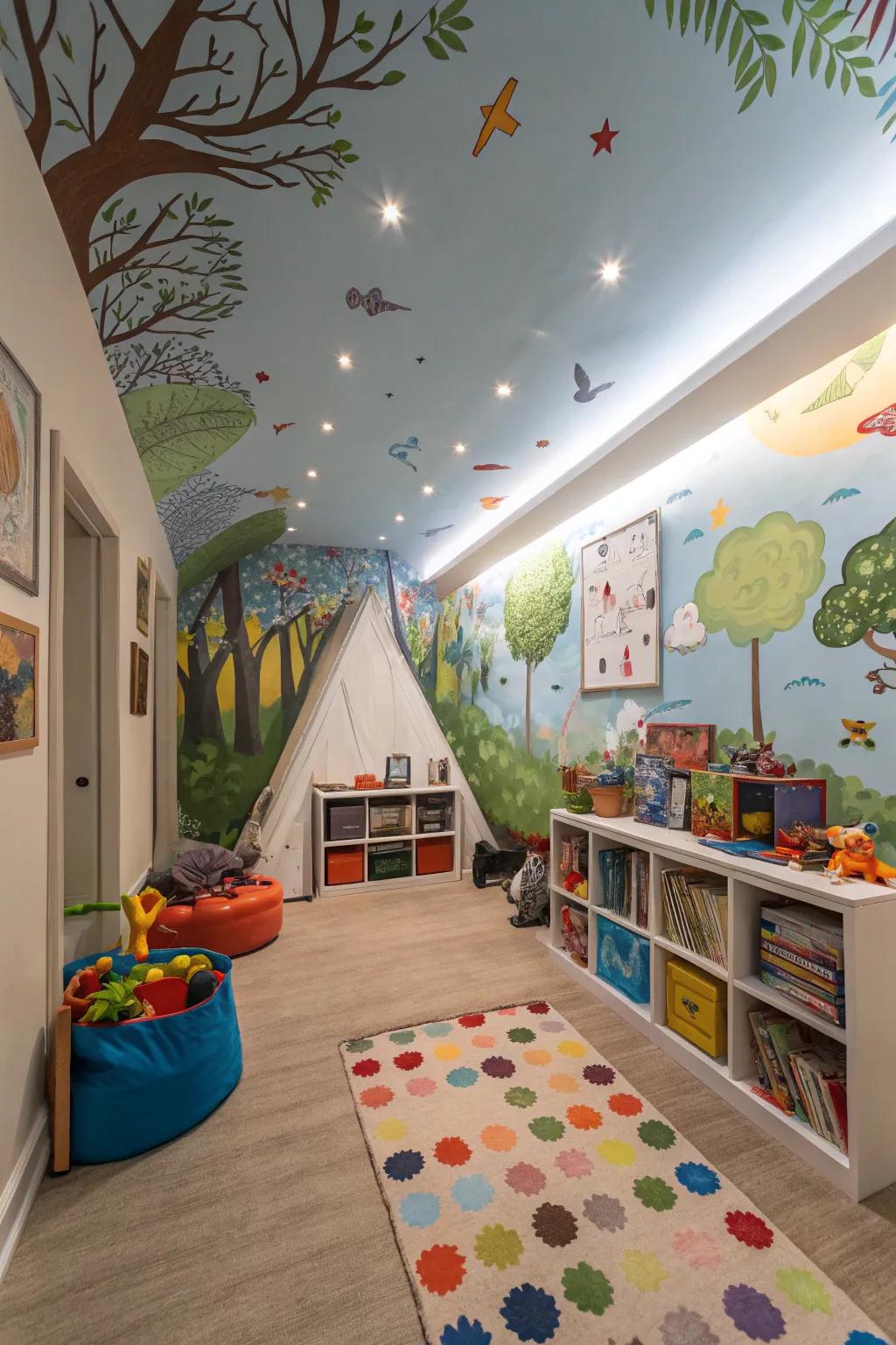 A striking mural that converts the area into a visual display.
