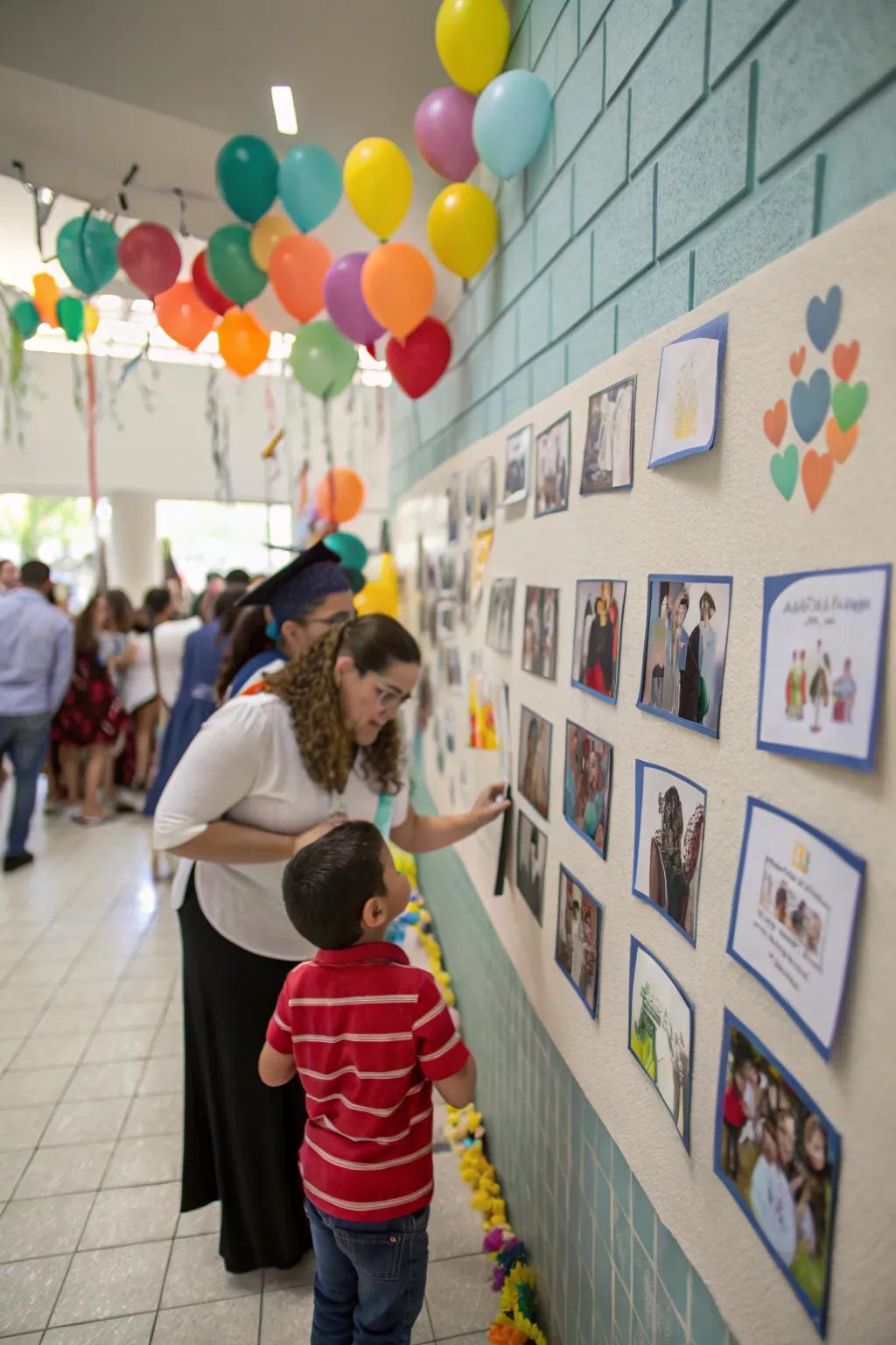 A heartwarming memory wall showcasing achievements and moments of the school year.