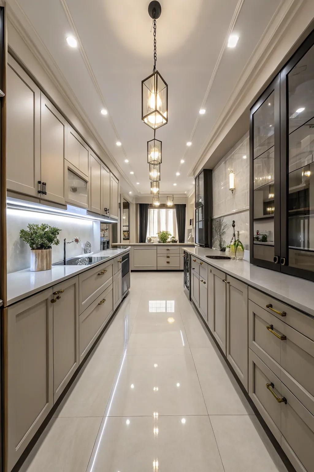 A symmetrical layout enhances the kitchen's sense of harmony and balance.