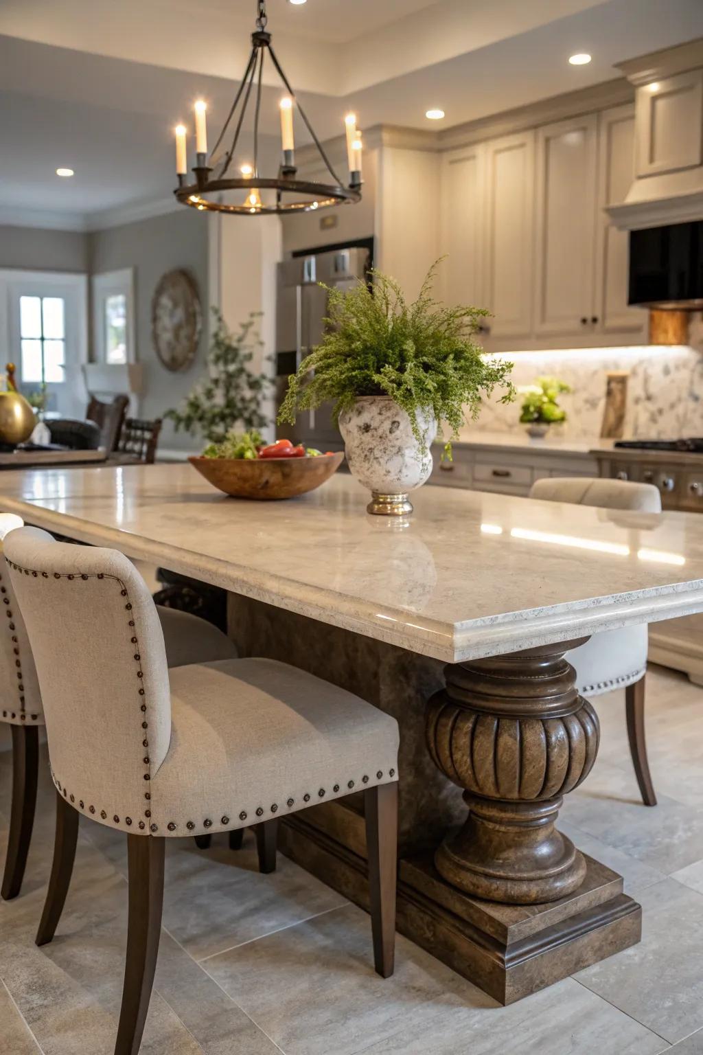 Natural stone introduces timeless attraction to a kitchen island.