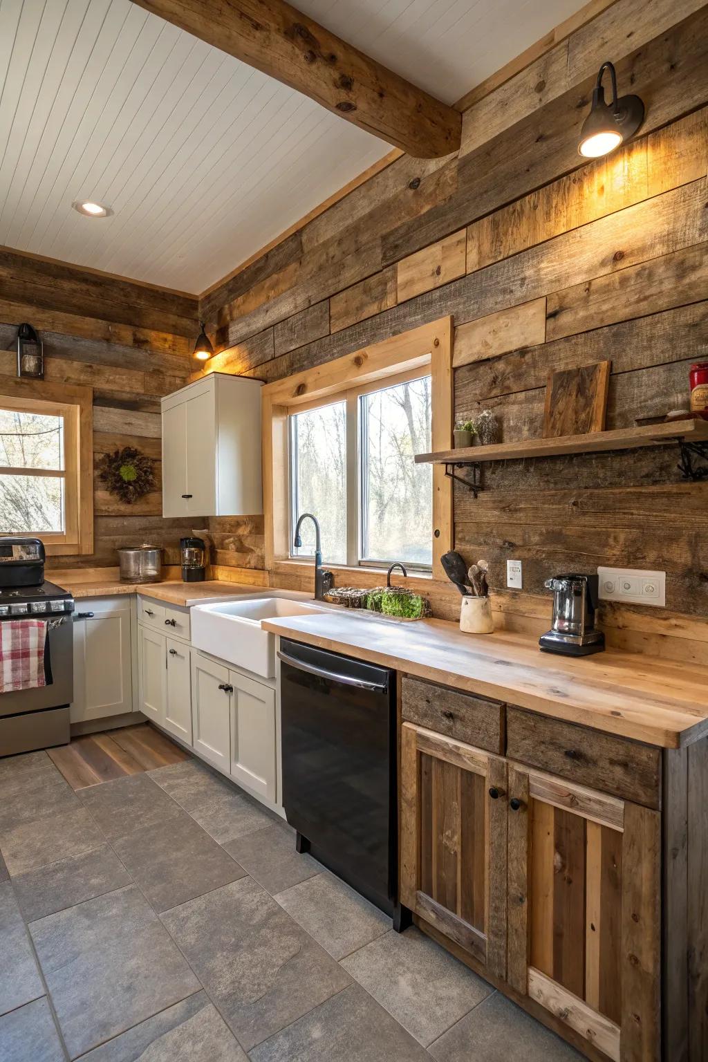 Reconstituted lumber paneling tells a story and adds uniqueness.