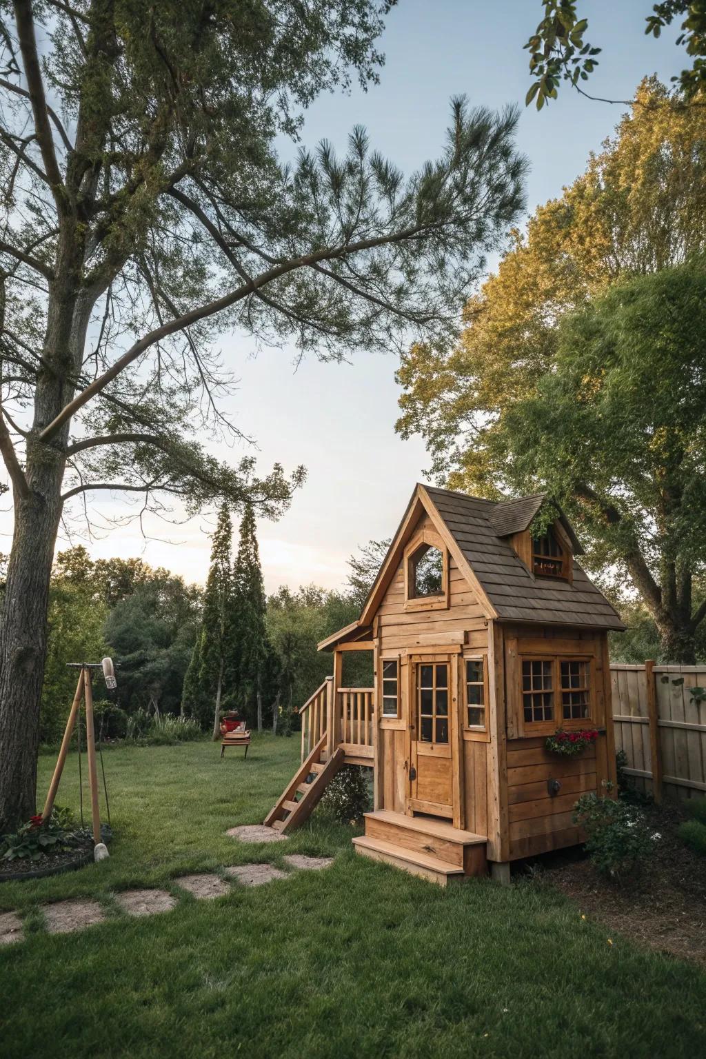 A plank playhouse becomes a magical play area for children.