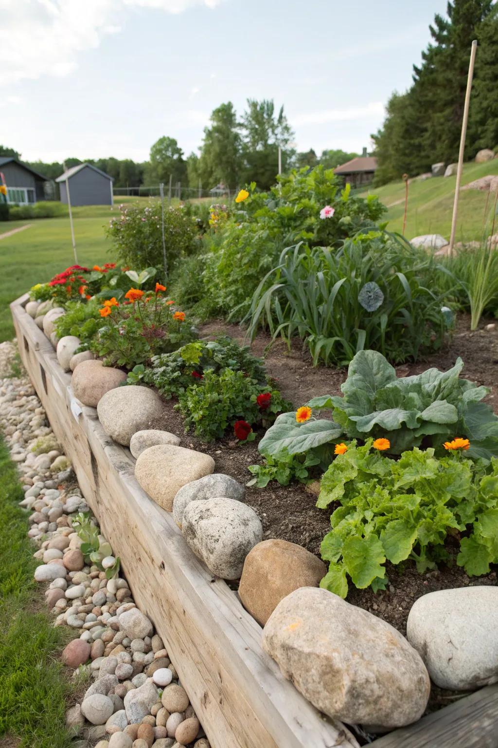 Monumental stones offer a natural border for rustic botanical beds.