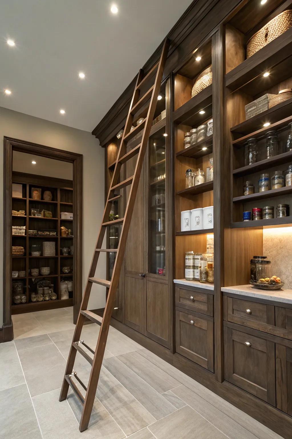 A library stair appends elegance and accessibility to your pantry.