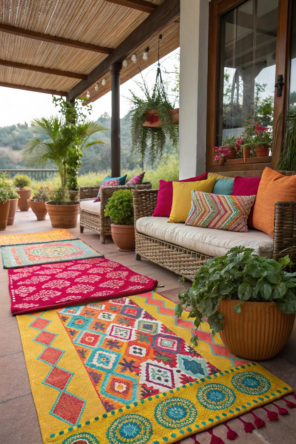 Outdoor mats add color and charm.