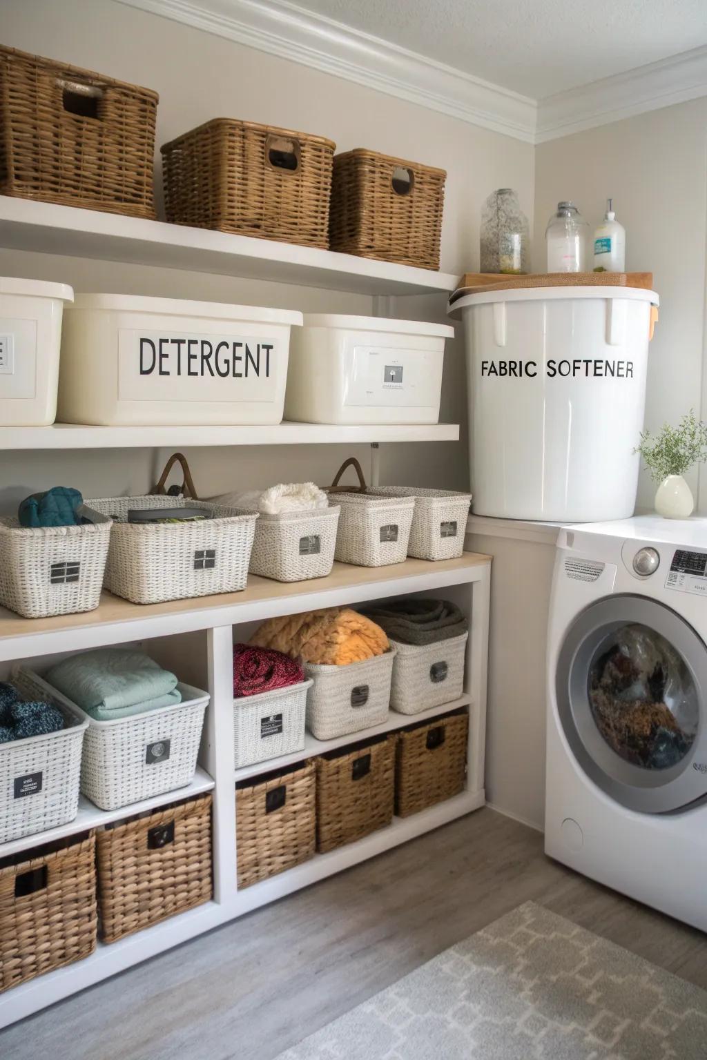 Labels bring order to laundry storage.