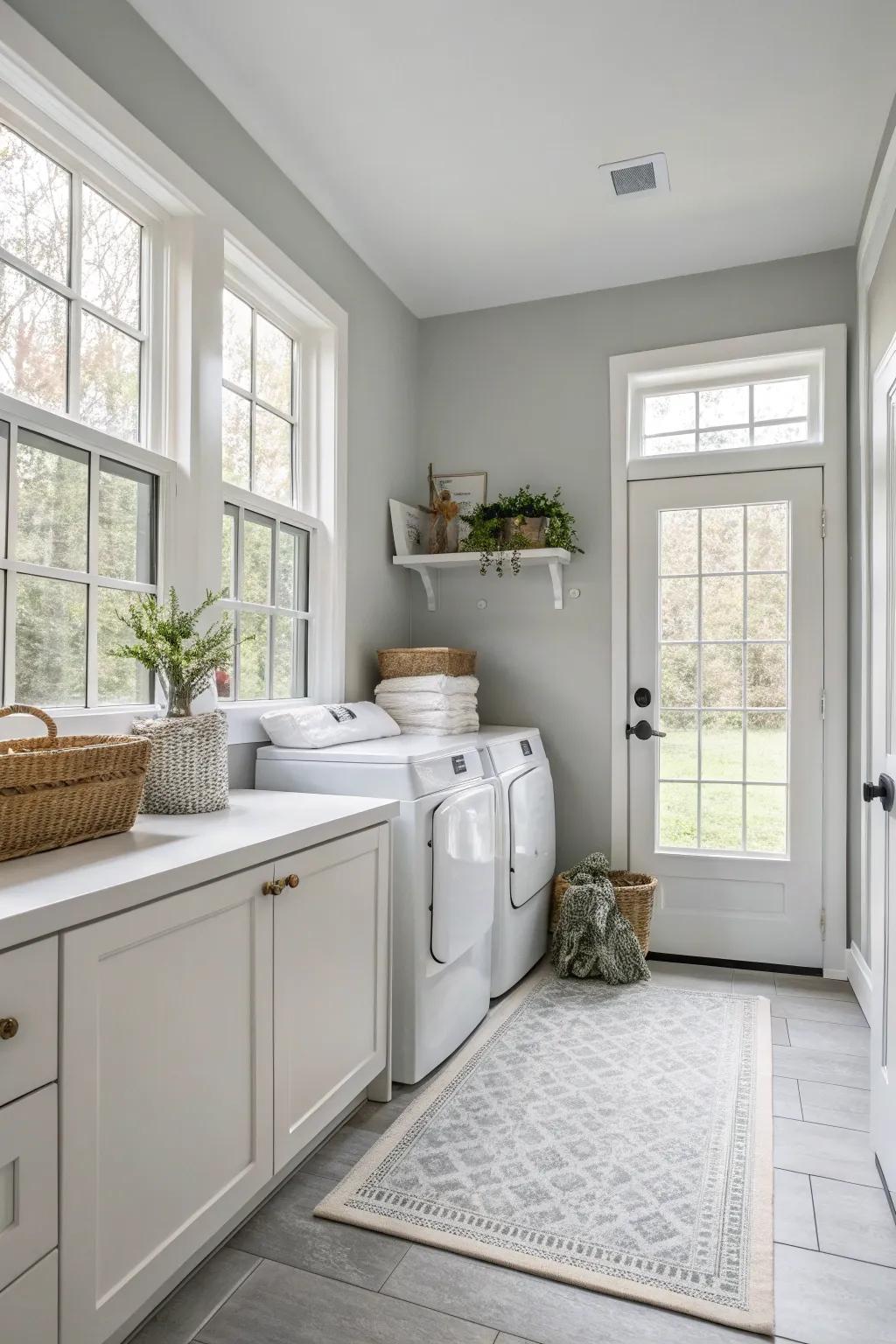 Cloud gray imparts an otherworldly and serene touch to your laundry area.