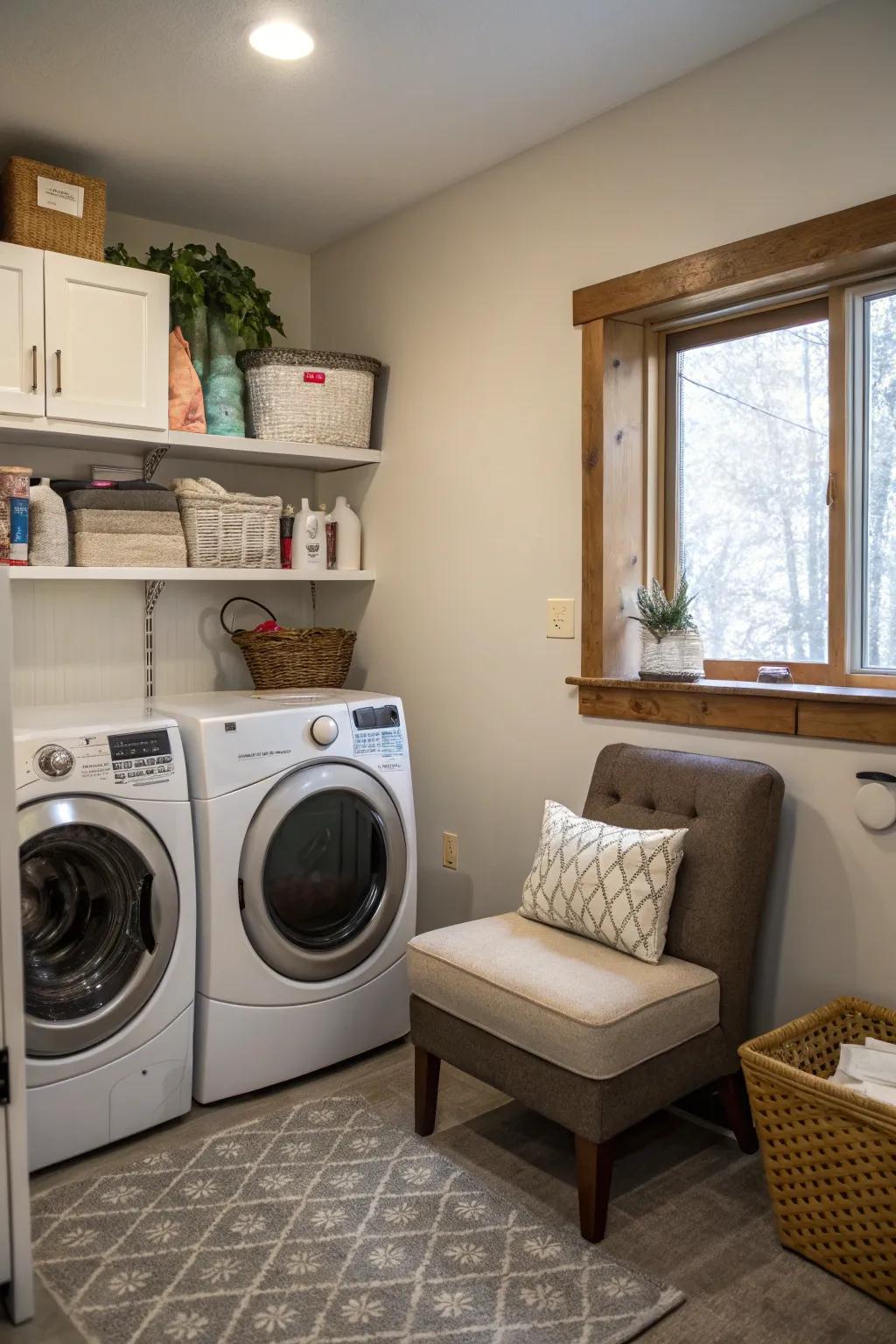A comfy corner can turn your laundry room into a more pleasant place.
