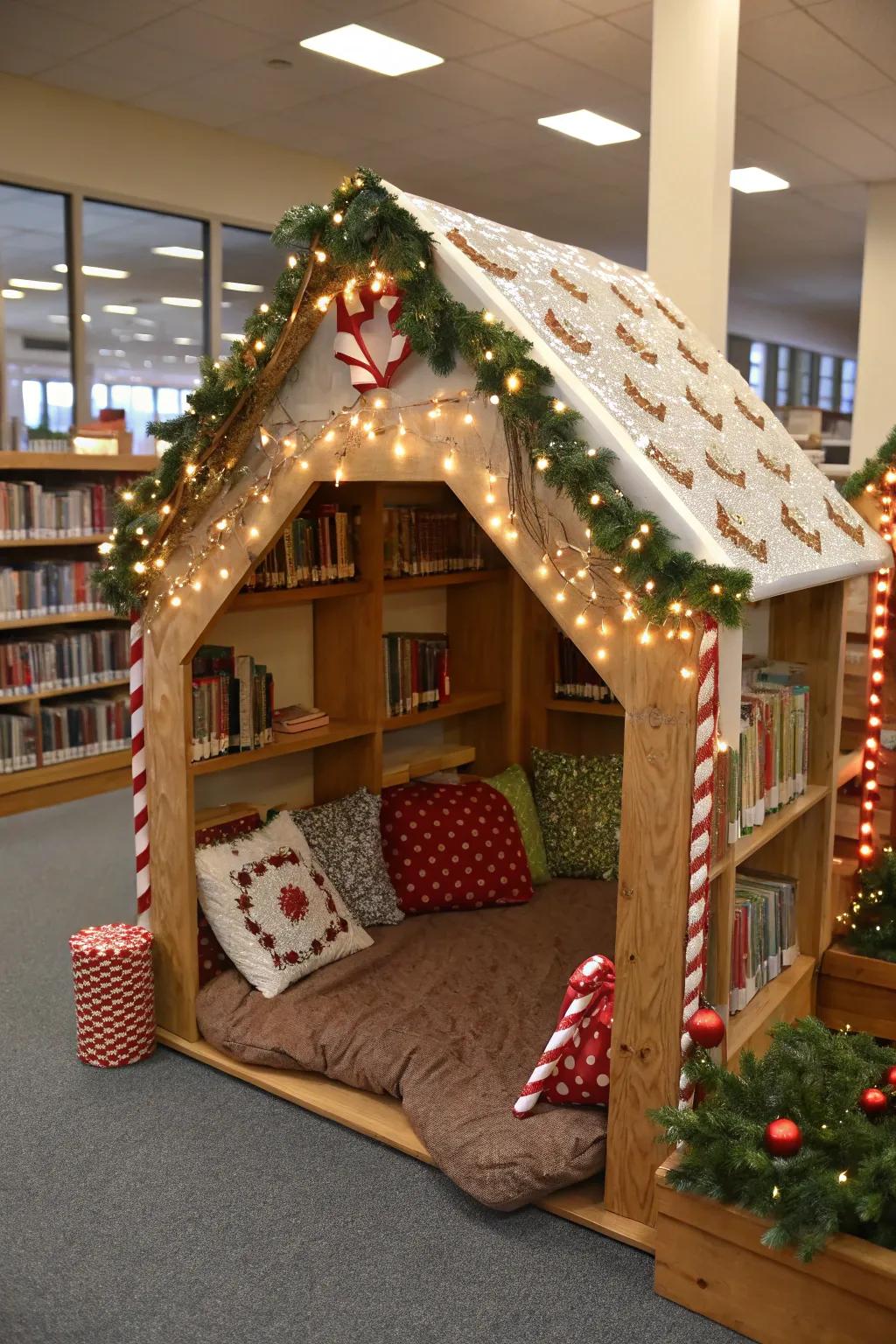 Craft a delightful sanctuary with a gingerbread book retreat.