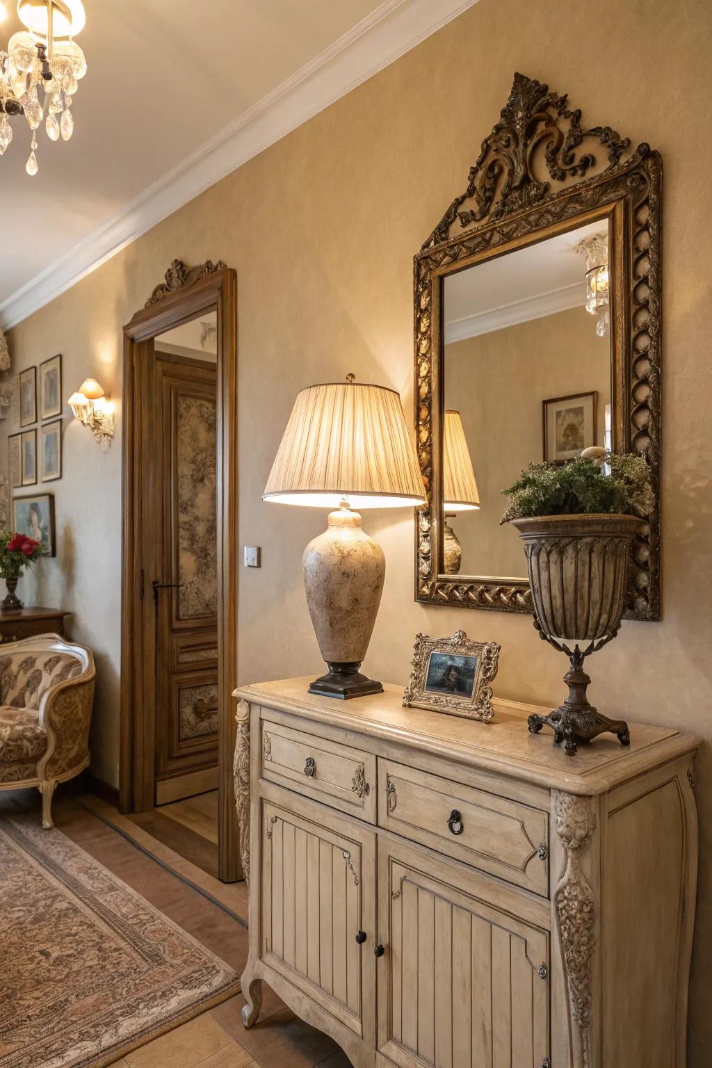 Classic touches incorporate enduring allure to the area.