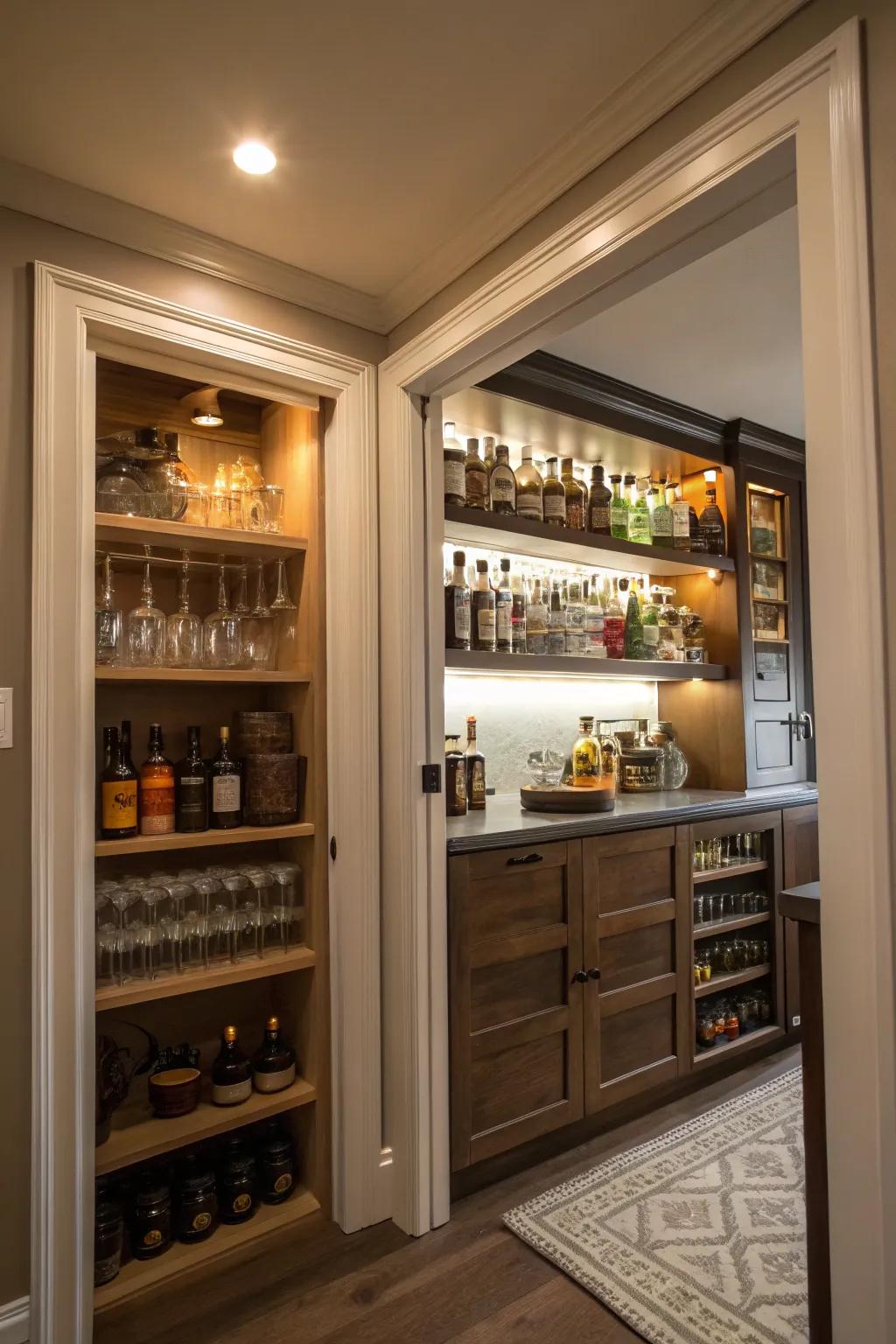 A secret bar tucked away in a wardrobe.