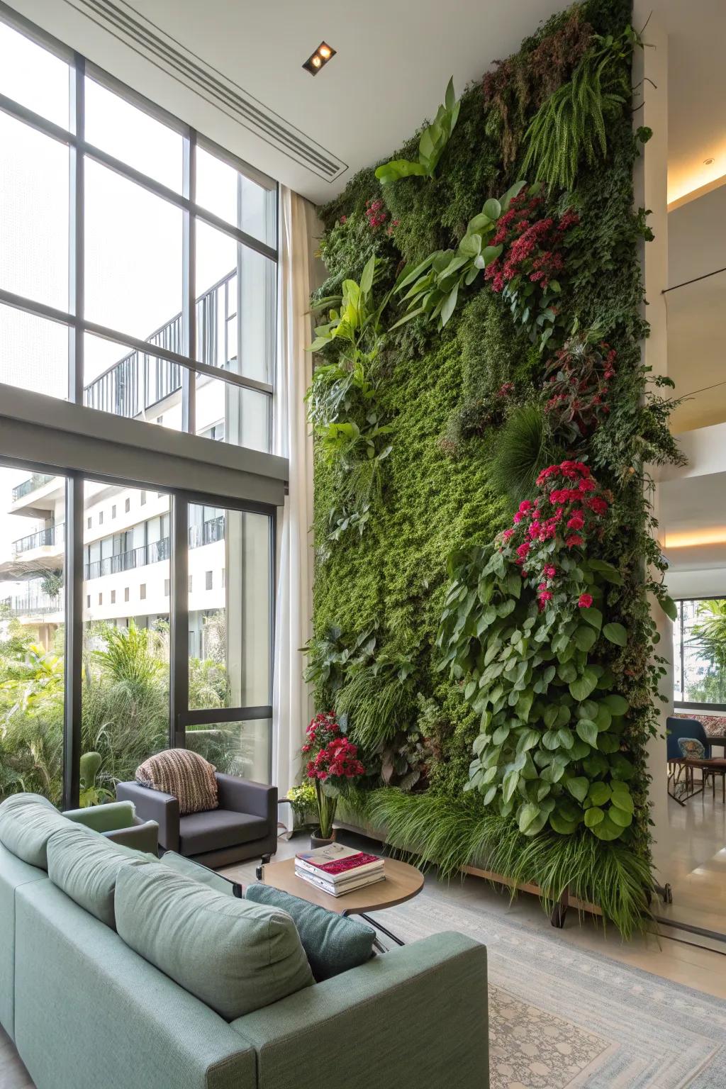A verdant wall presents a stunning point of convergence.