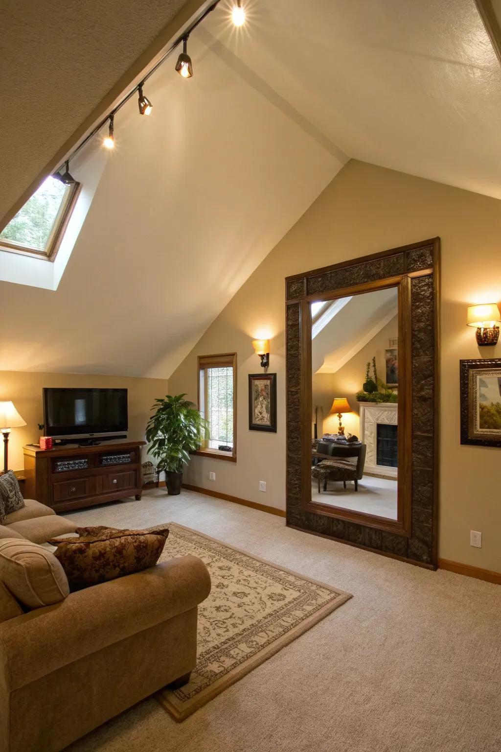Reflectors enhance light and space in a vaulted room.