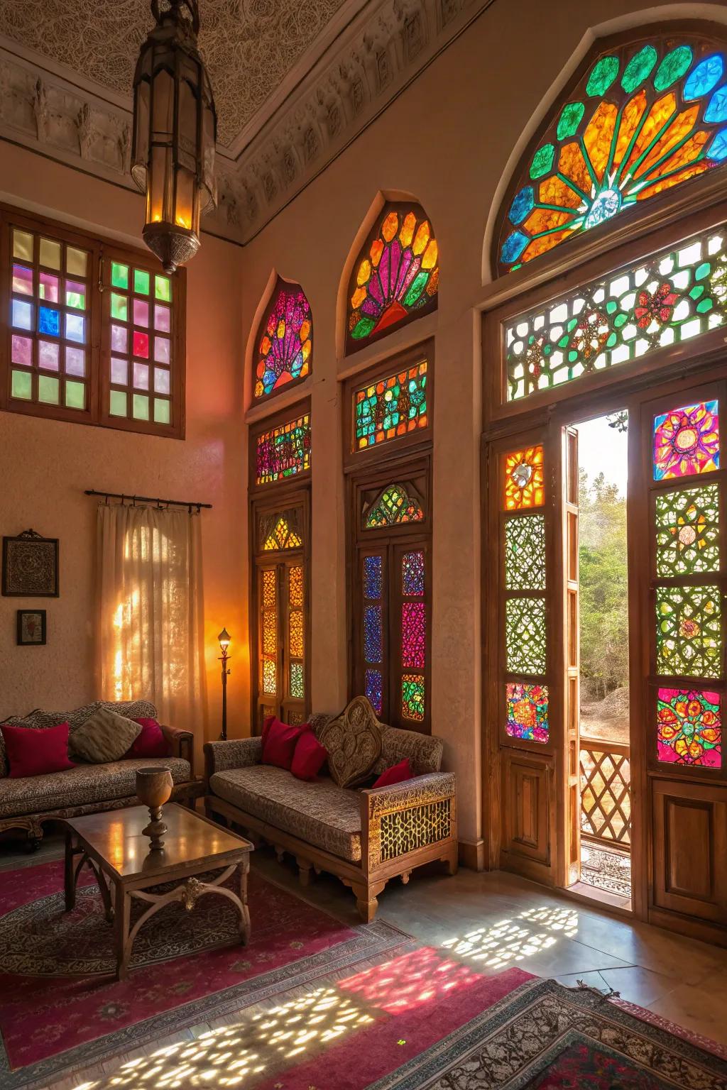 Decorative glass windows injecting a dash of color and artistry.