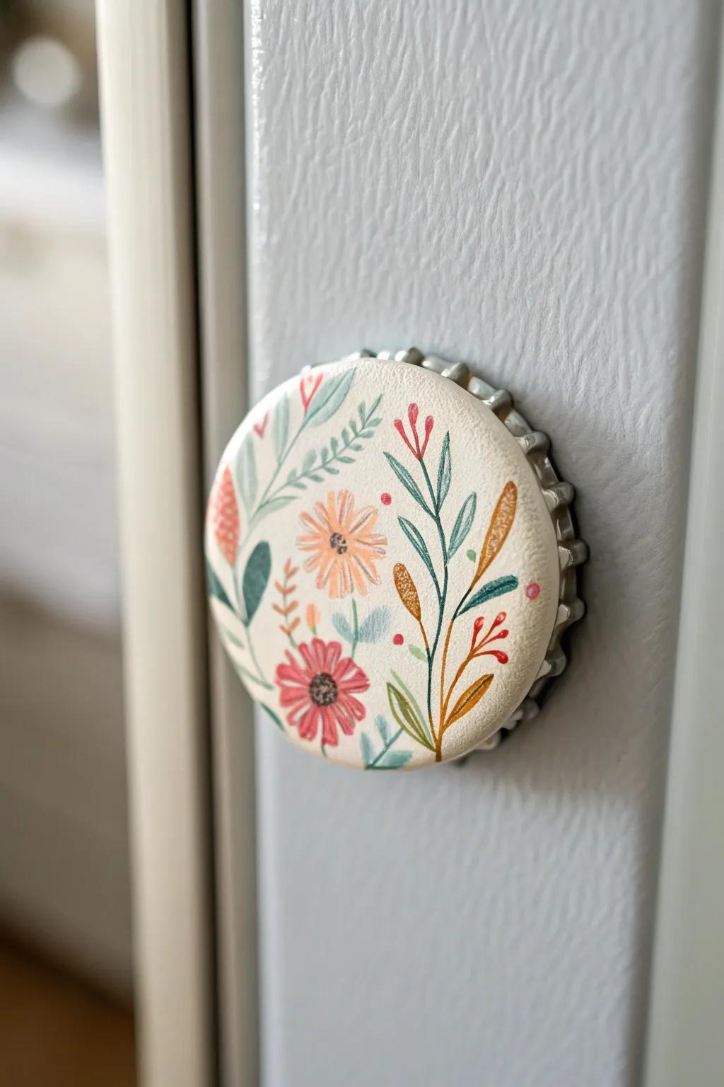 Transform everyday bottle tops into delightful fridge adornments that add a hint of fun and charm to your home.