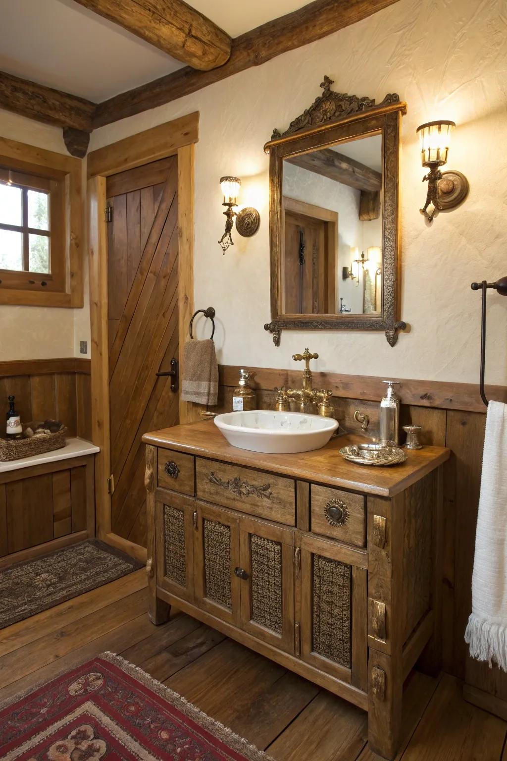 Pastoral constituents encompassing weathered timber and antiquated fittings.