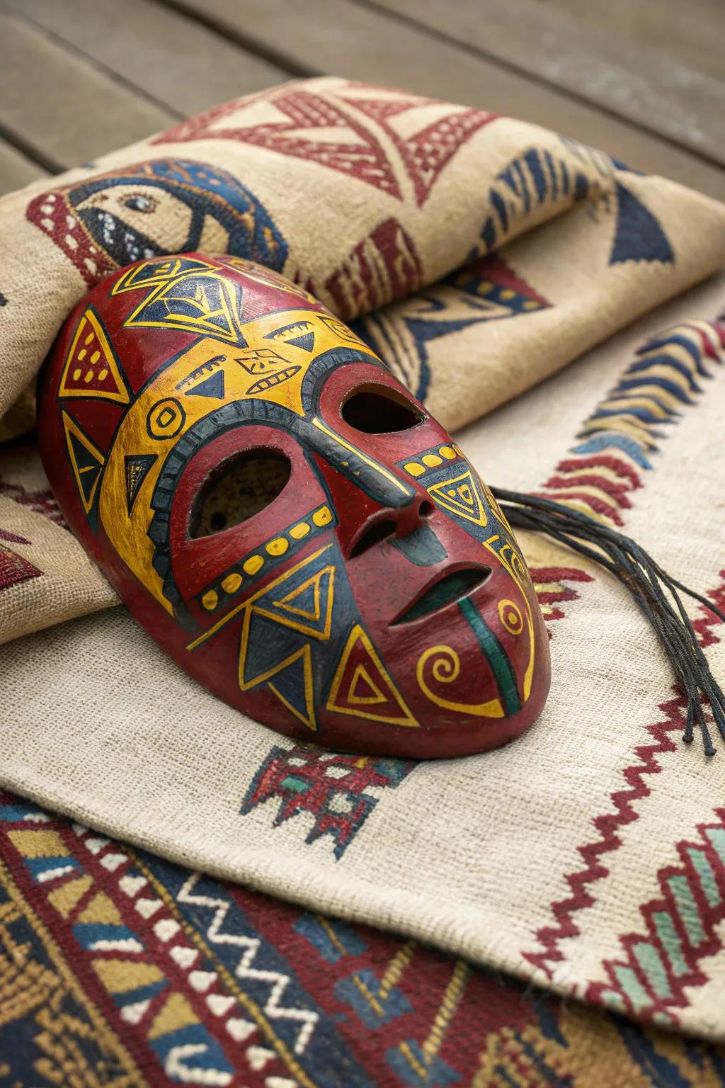 Cultural motifs impart richness and fascination to mask artwork.