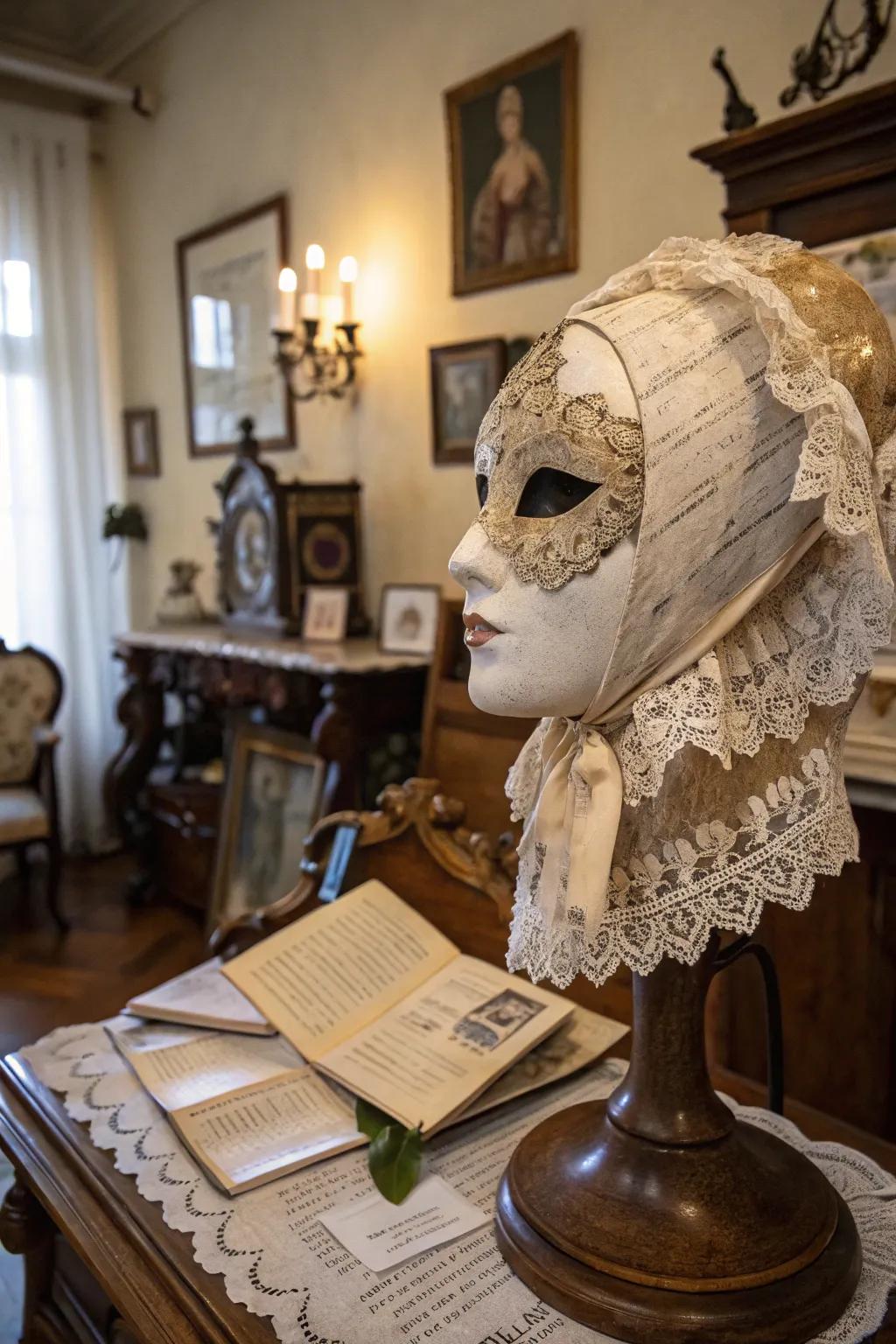 A vintage mask artwork lending timeless charm to any setting.