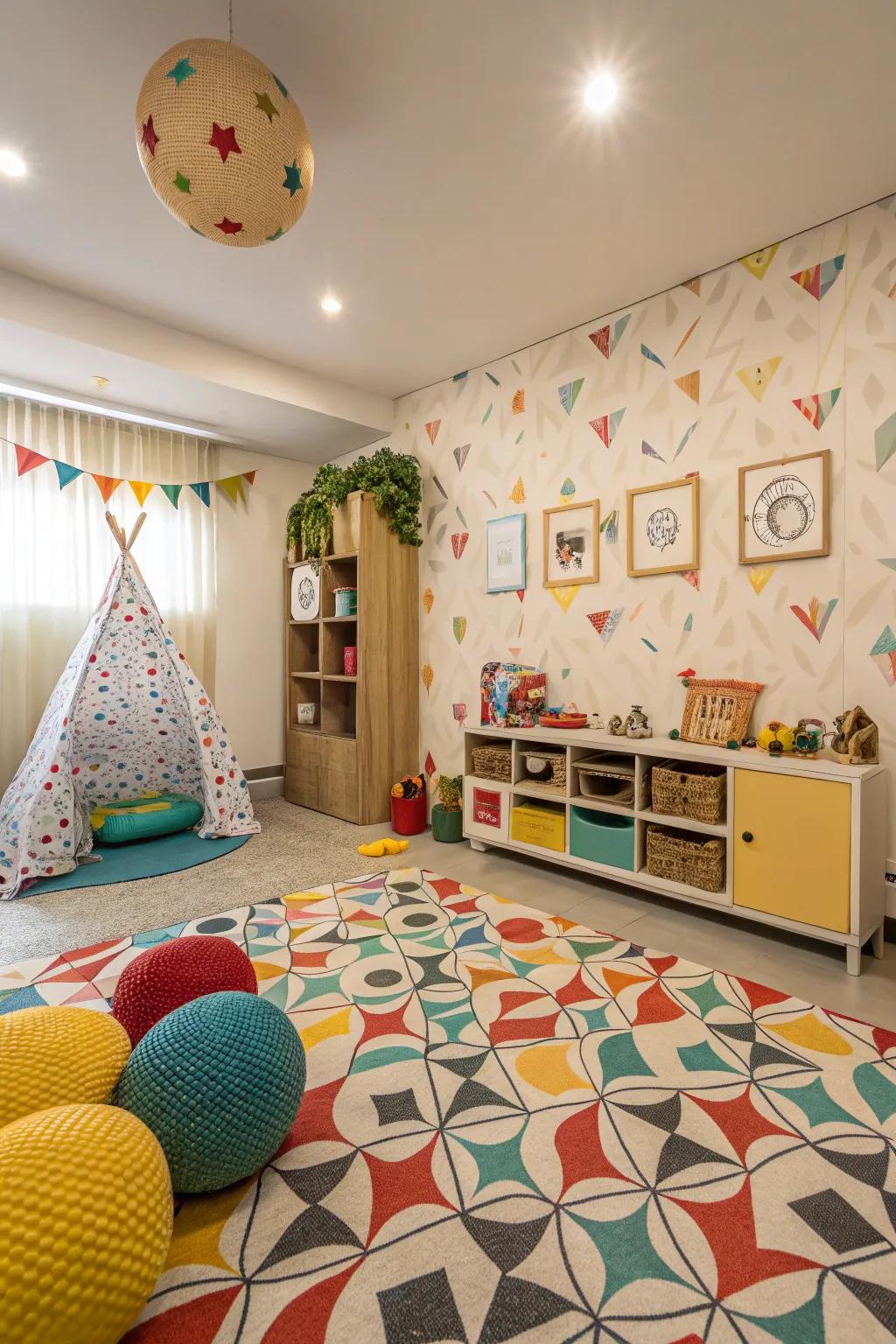 Lively decorative designs cultivate an engaging setting in a child's space.