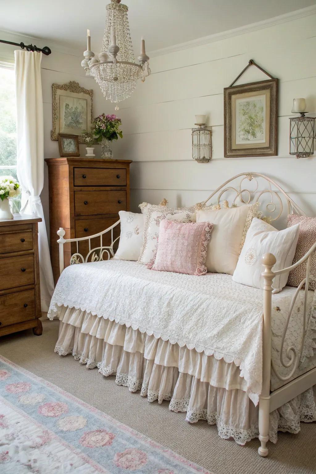Gather bedding infuses a daybed with classic appeal and beauty.