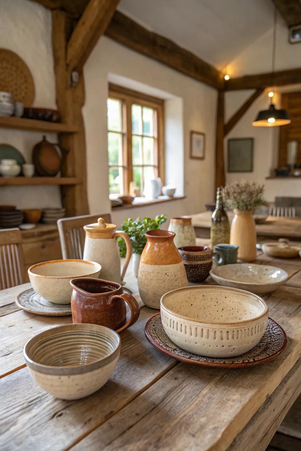 Artisan ceramics offer a personal touch to the table.
