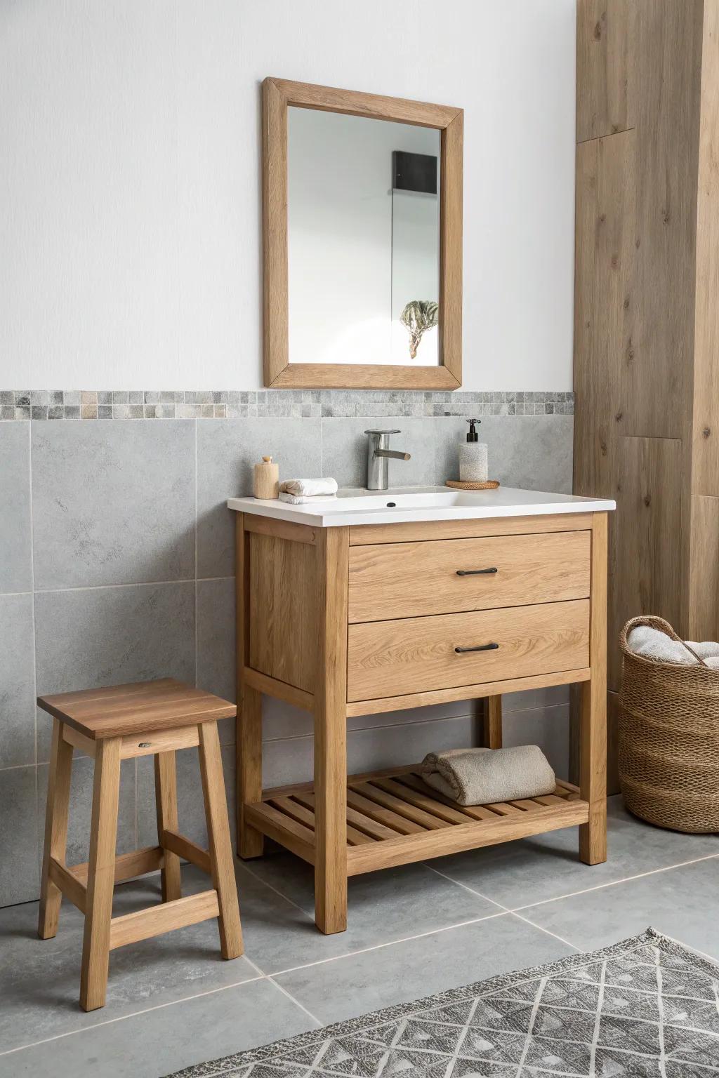 Wooden components bring warmth and natural appeal to the area.