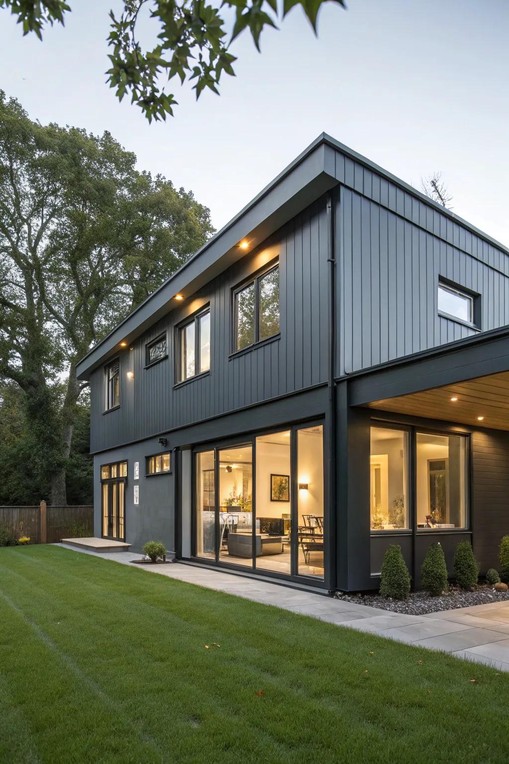 Deep grey and blended corners for a unified, modern look.