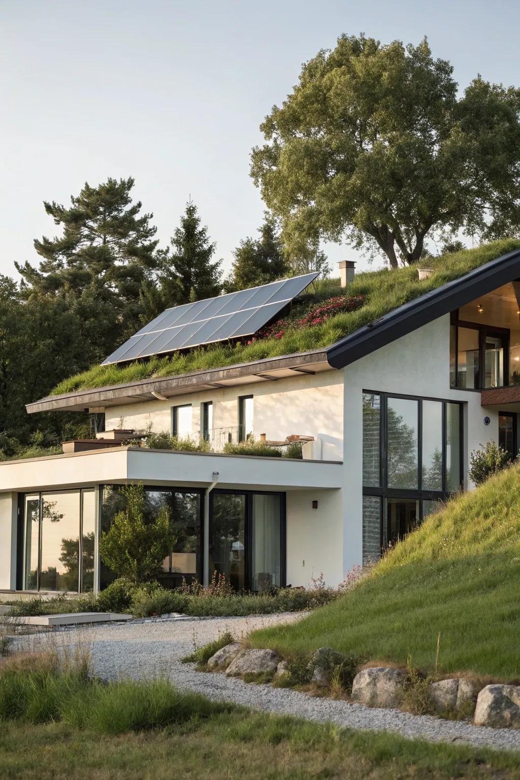 A modern residence featuring eco-conscious aspects for sustainability.